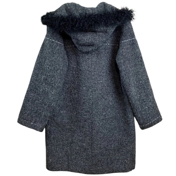 Utex Design Wool Blend Faux Fur Buttoned Hooded Coat Jacket Gray Black Sz Small - Picture 2 of 9